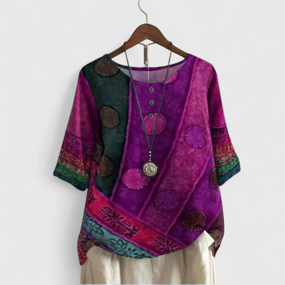 Auralie | Elegant Boho Print Top